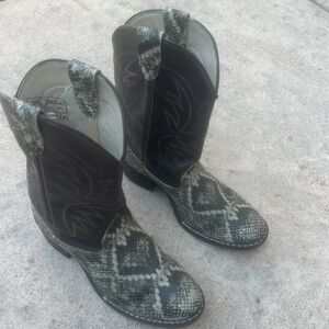 Bronco Kids Brown/Cream Faux Snakeskin Vegan Leather Cowboy Boots Size 2